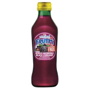 Bottle of Uludağ Frutti Black Mulberry Black Currant flavored sparkling natural mineral water (preservative-free) with yellow cap