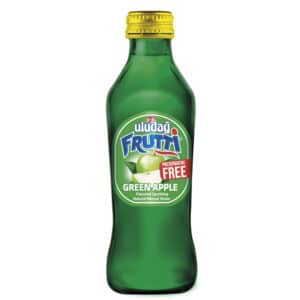 Green apple Frutti bottle by Uludağ with yellow cap, labeled Frutti Green Apple soda