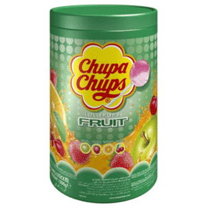 Chupa Chups aux fruits lot de 100 sucettes, assortiment de saveurs fruitées.