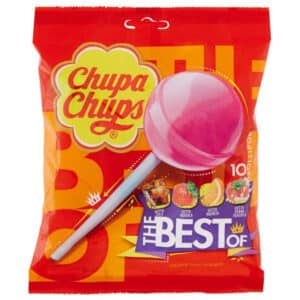 Chupa Chups sachet de 10 sucettes, assortiment de saveurs fruitées.