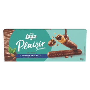 Gaufrettes rolls cacao enrobées de chocolat au lait PLAISIR 100 g, biscuit roulé croustillant et gourmand.