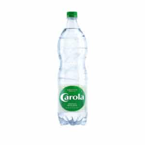 Plastic bottle of Carola mineral water with a green circular label on the front.