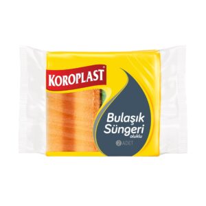 Koroplast dish sponge package in yellow with two sponges inside; brand name visible, 2 adet (two pieces).