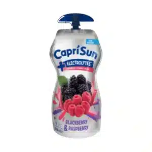 Capri Sun Electrolytes blackberry and raspberry juice pouch with a blue sports cap.
